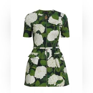 Oscar de la Renta Belted Floral-print cotton twill mini dress